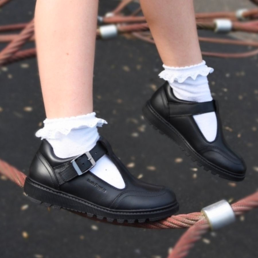 HUSH PUPPIES - 女童皮革T字上學鞋